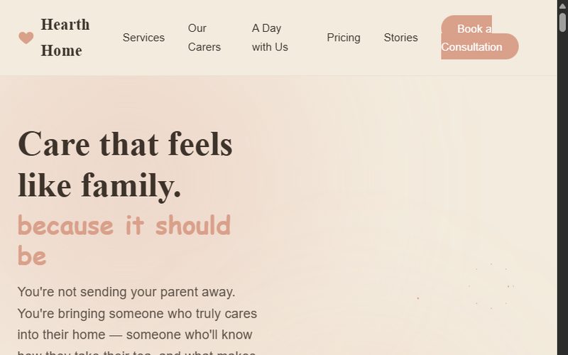 Hearth Home Care — website preview