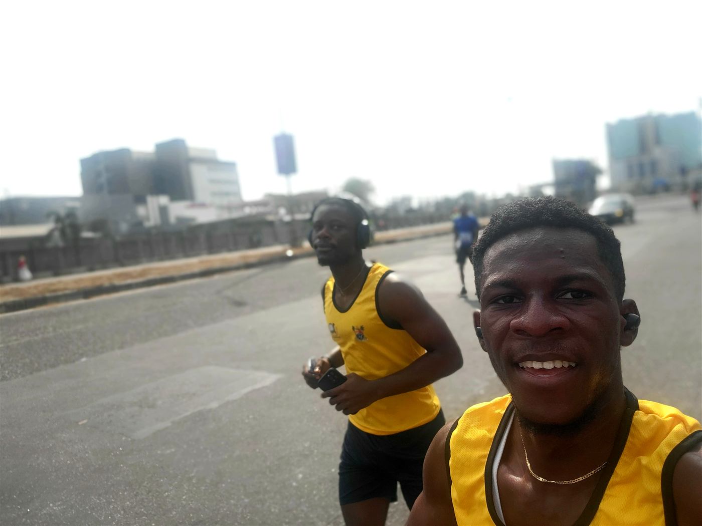 Tolulope Ajidahun mid-race on closed roads during the Lagos city annual race