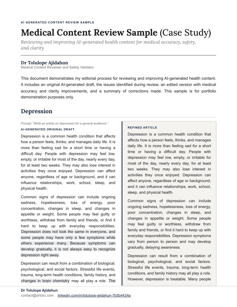 First page of Fixing AI-generated patient-facing health content