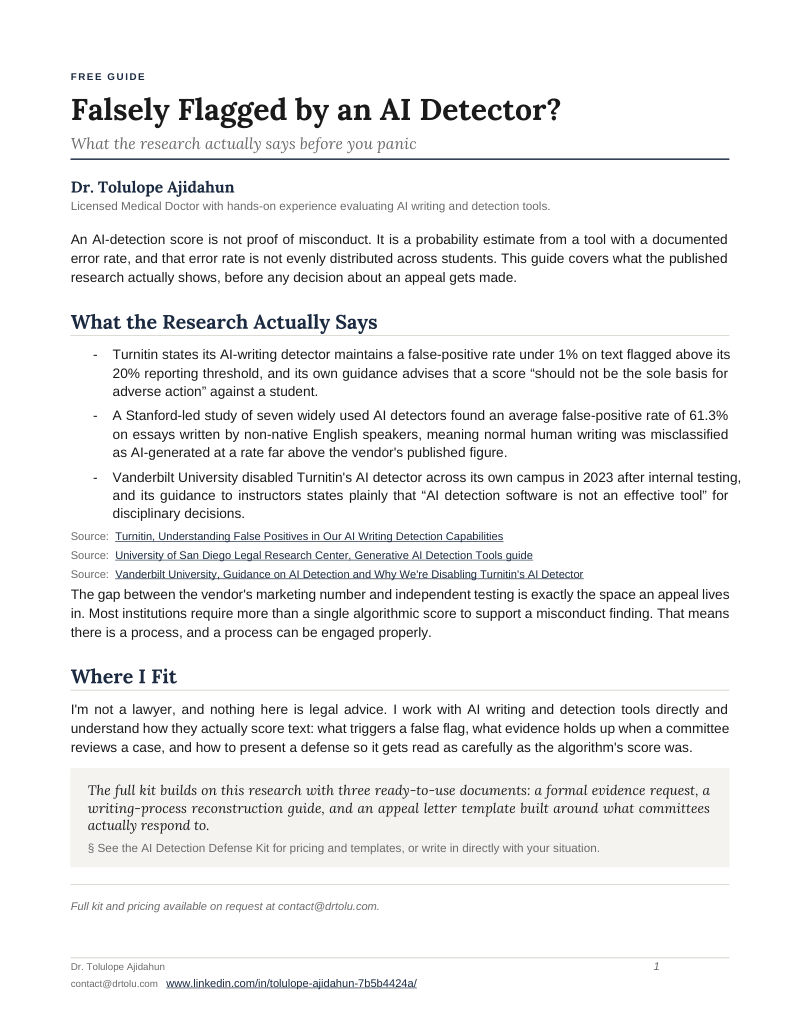 First page of Falsely flagged by an AI detector? A free guide