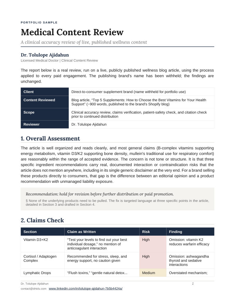 First page of Medical content review, start to finish
