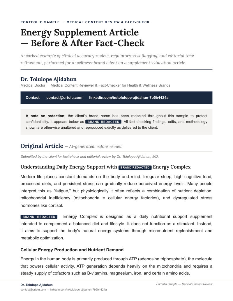 First page of Before and after: an energy supplement article